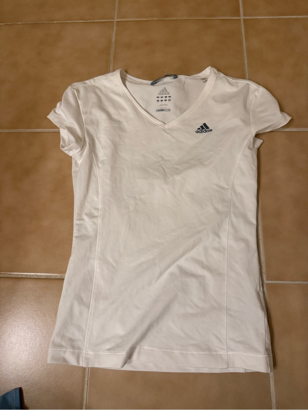 adidas White Short Sleeve V-Neck Athletic Tee